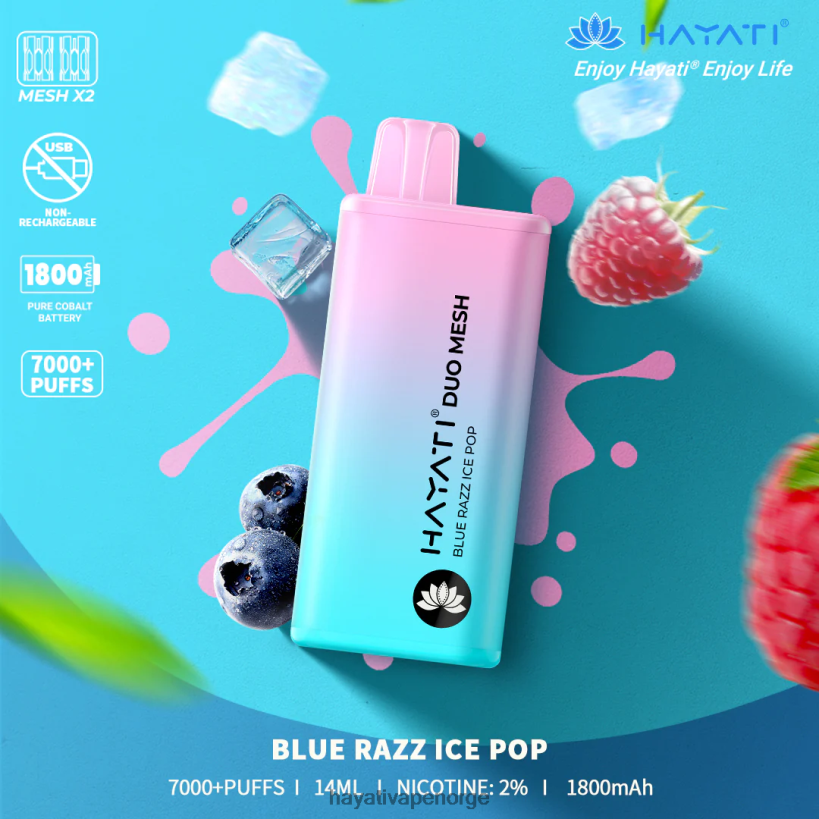 Hayati Duo Mesh engangs HB4400166 blå razz ispop Hayati vape review