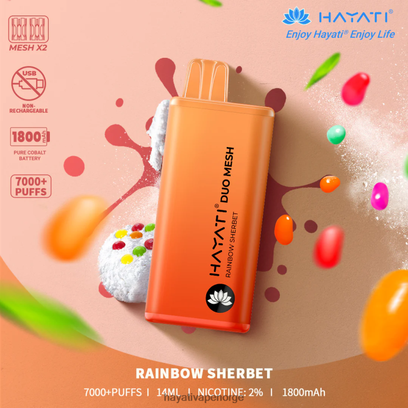 Hayati Duo Mesh engangs HB4400177 regnbue sorbet Hayati flavours norge