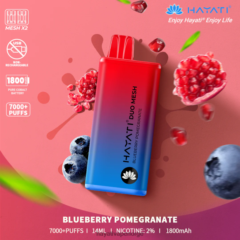 Hayati Duo Mesh engangs HB4400186 blåbær granateple Hayati vape review