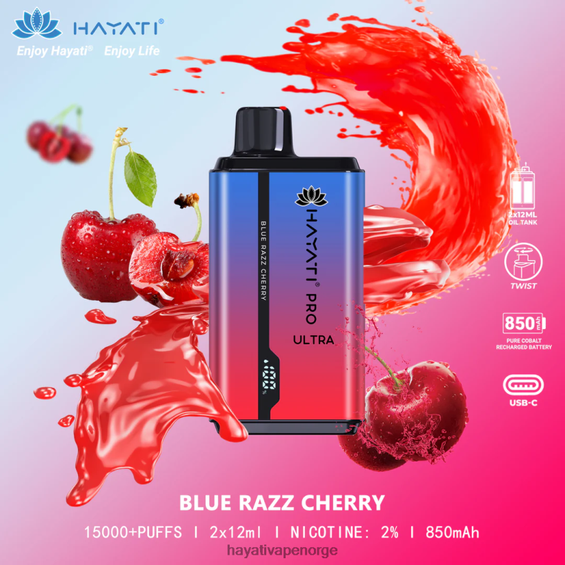 Hayati Pro Ultra engangs 15000 puff HB4400193 blå razz kirsebær Hayati vape norge