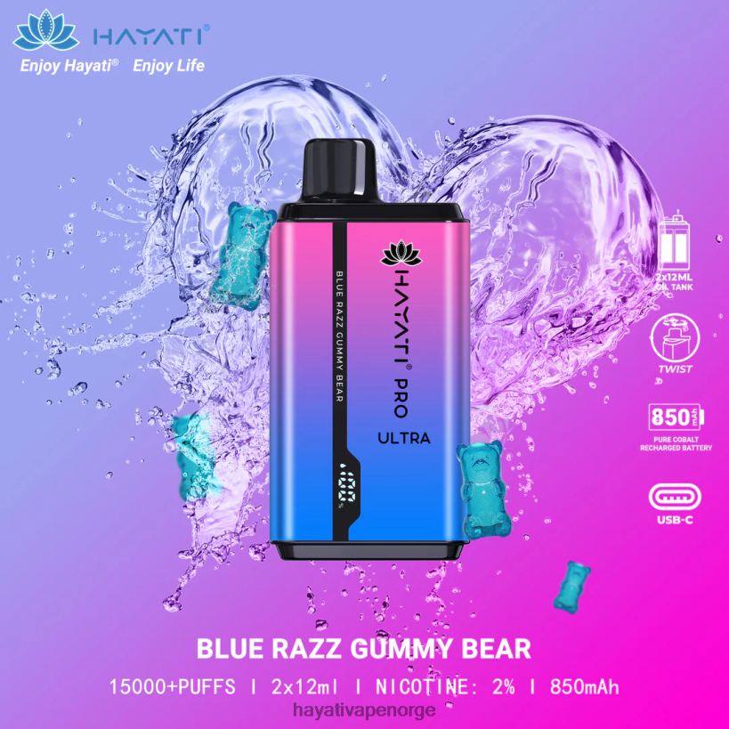 Hayati Pro Ultra engangs 15000 puff HB4400194 blå razz gummibjørn Hayati vape flavours