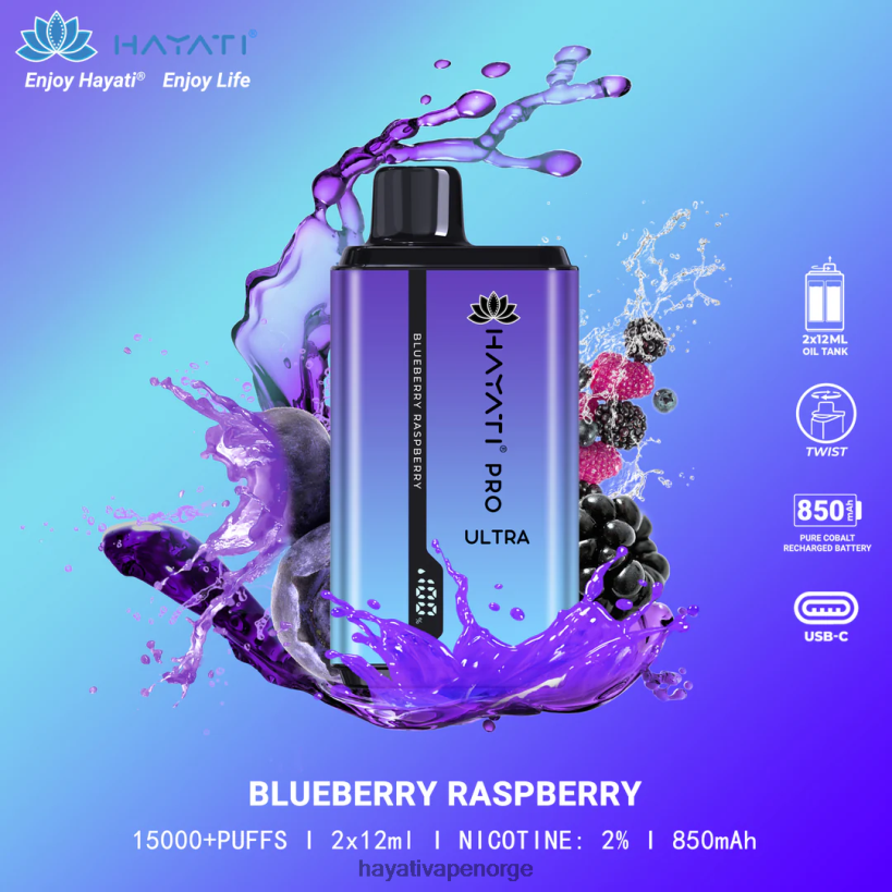 Hayati Pro Ultra engangs 15000 puff HB4400196 blåbær bringebær Hayati vape review