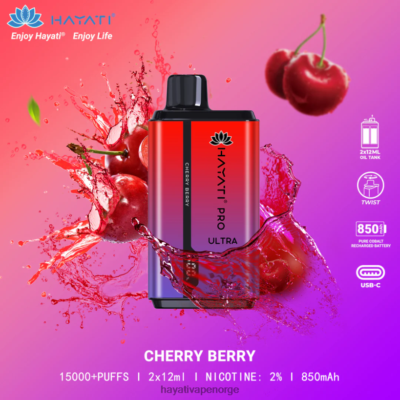 Hayati Pro Ultra engangs 15000 puff HB4400199 kirsebærbær Hayati flavour vapes