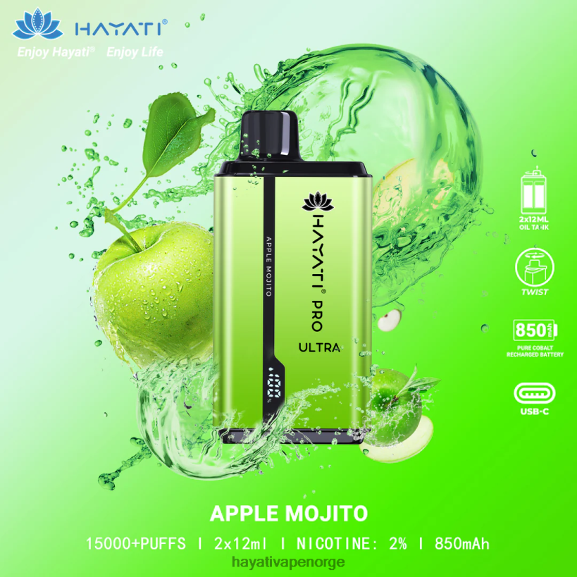 Hayati Pro Ultra engangs 15000 puff HB4400200 eple mojito Hayati vape shop