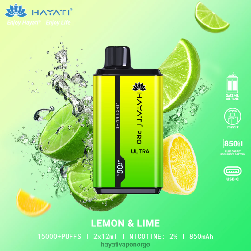 Hayati Pro Ultra engangs 15000 puff HB4400203 sitron lime Hayati vape norge
