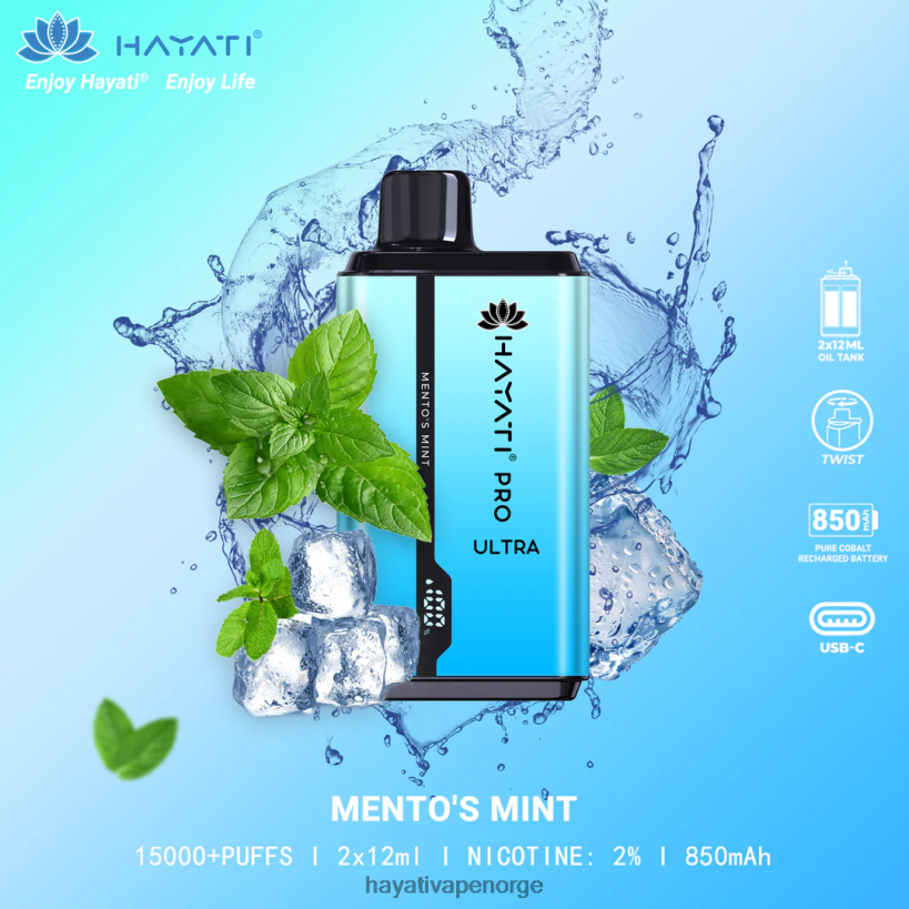Hayati Pro Ultra engangs 15000 puff HB4400206 mentos mynte Hayati vape review