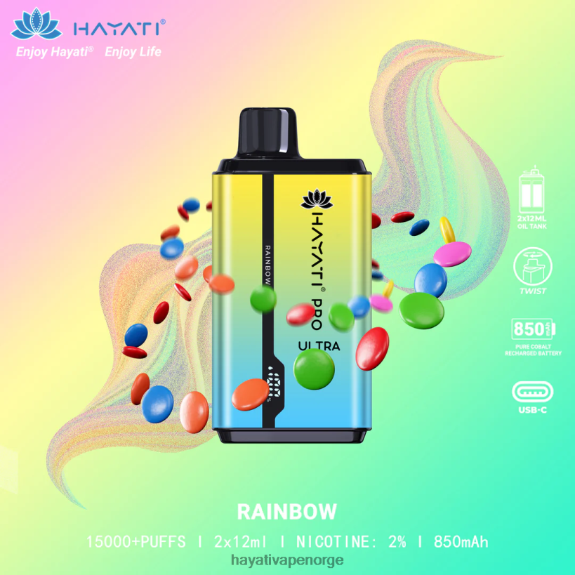 Hayati Pro Ultra engangs 15000 puff HB4400209 regnbue Hayati flavour vapes
