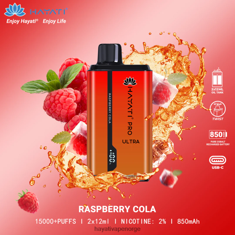 Hayati Pro Ultra engangs 15000 puff HB4400210 bringebær cola Hayati vape shop