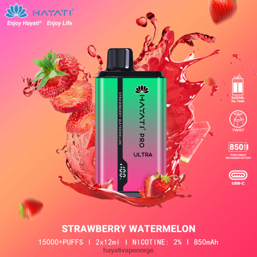 Hayati Pro Ultra engangs 15000 puff HB4400211 jordbær vannmelon Hayati norge