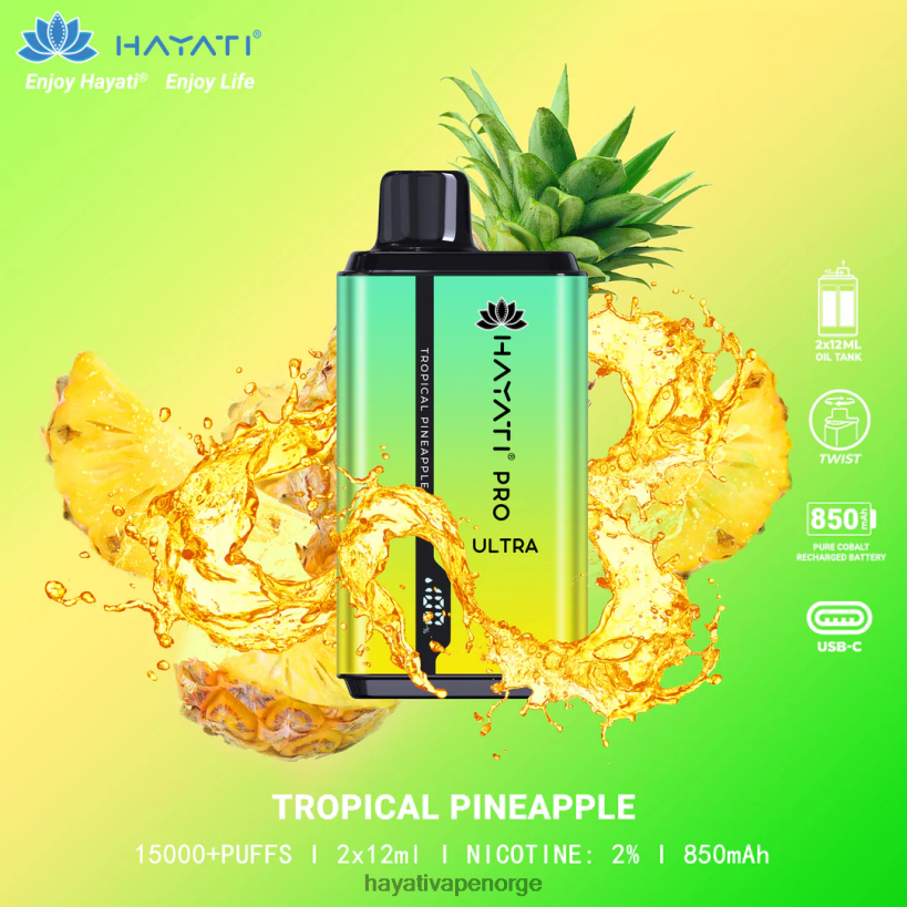 Hayati Pro Ultra engangs 15000 puff HB4400213 tropisk ananas Hayati vape norge