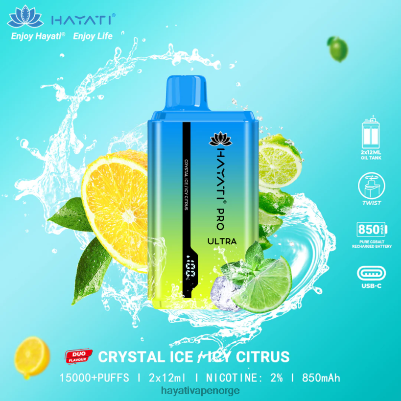 Hayati Pro Ultra engangs 15000 puff HB4400218 krystallis/isete sitrus Hayati flavour list