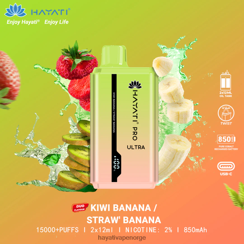 Hayati Pro Ultra engangs 15000 puff HB4400222 kiwibanan/jordbærbanan Hayati oslo