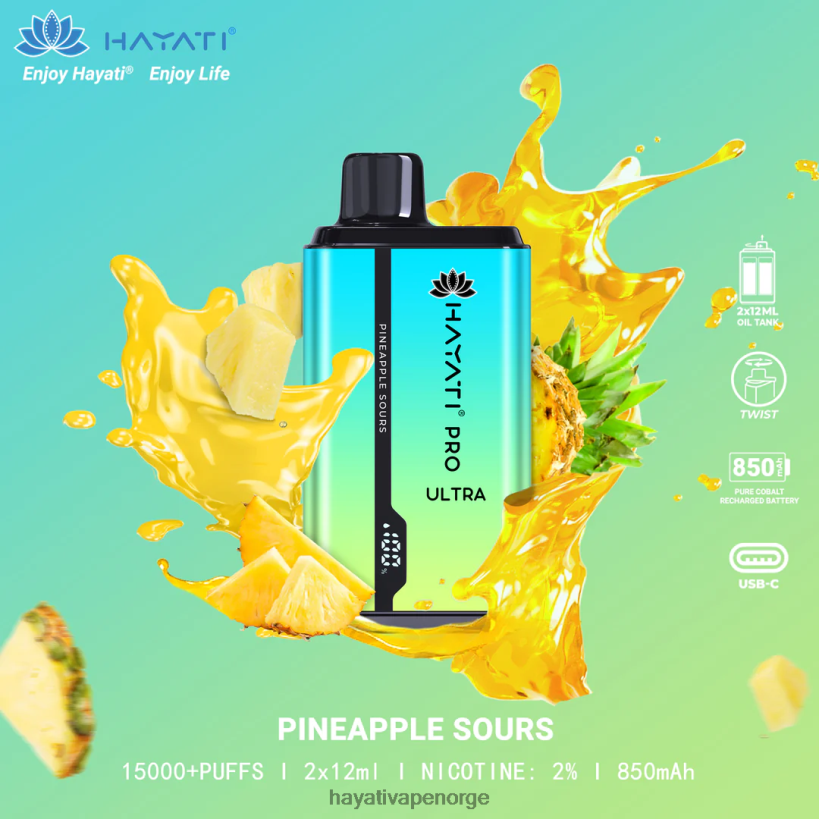 Hayati Pro Ultra engangs 15000 puff HB4400223 ananas sours Hayati vape norge