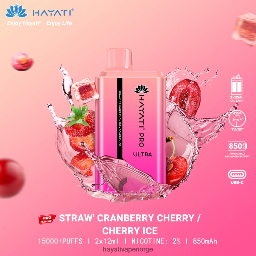 Hayati Pro Ultra engangs 15000 puff HB4400225 jordbær tranebær kirsebær-kirsebær is Hayati vape near me