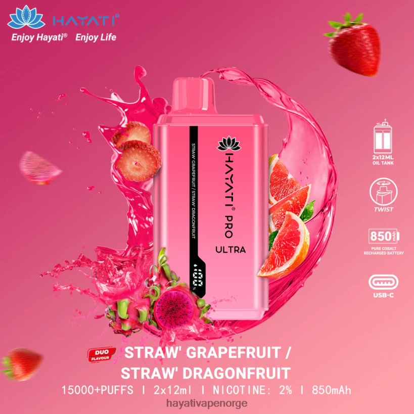 Hayati Pro Ultra engangs 15000 puff HB4400226 jordbær grapefrukt/jordbær dragefrukt Hayati vape review