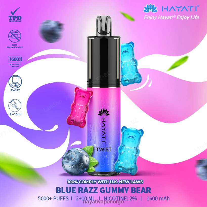 Hayati Twist engangs HB440064 blå razz gummibjørn Hayati vape flavours