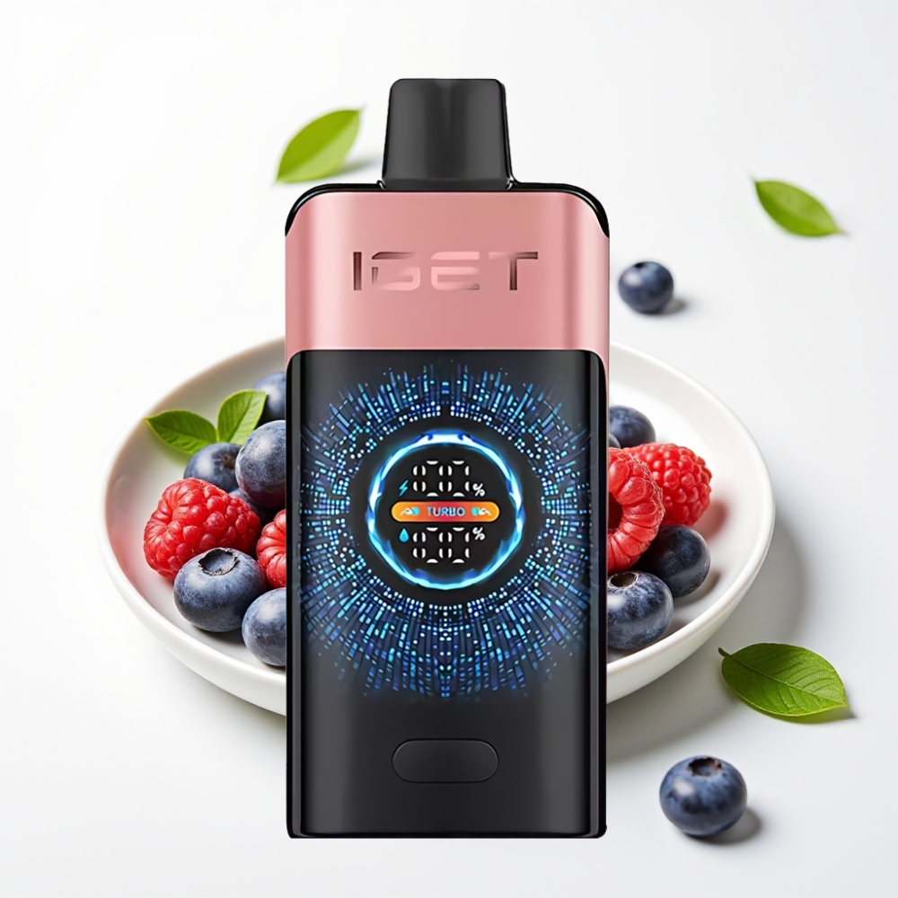 IGET ONE 12000 Puffs 2700 mAh Stor Skjerm Blåbær Bringebær