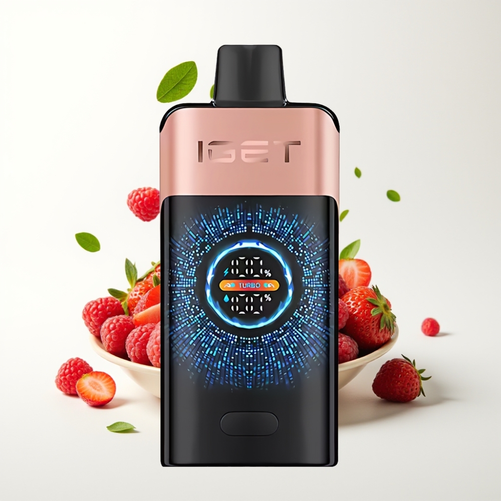 IGET ONE 12000 Puffs Stor Bøyd Fargeskjerm 2700 mAh Jordbær Bringebær