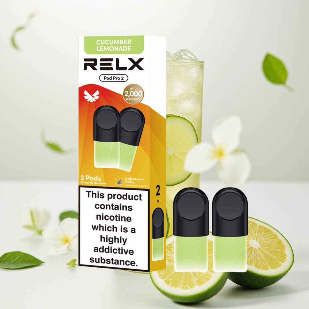 RELX Pod Pro 2 600 puffs 1.8% nikotin 1.9ml Drikke-Agurk Lemonade 3 spenningsmoduser