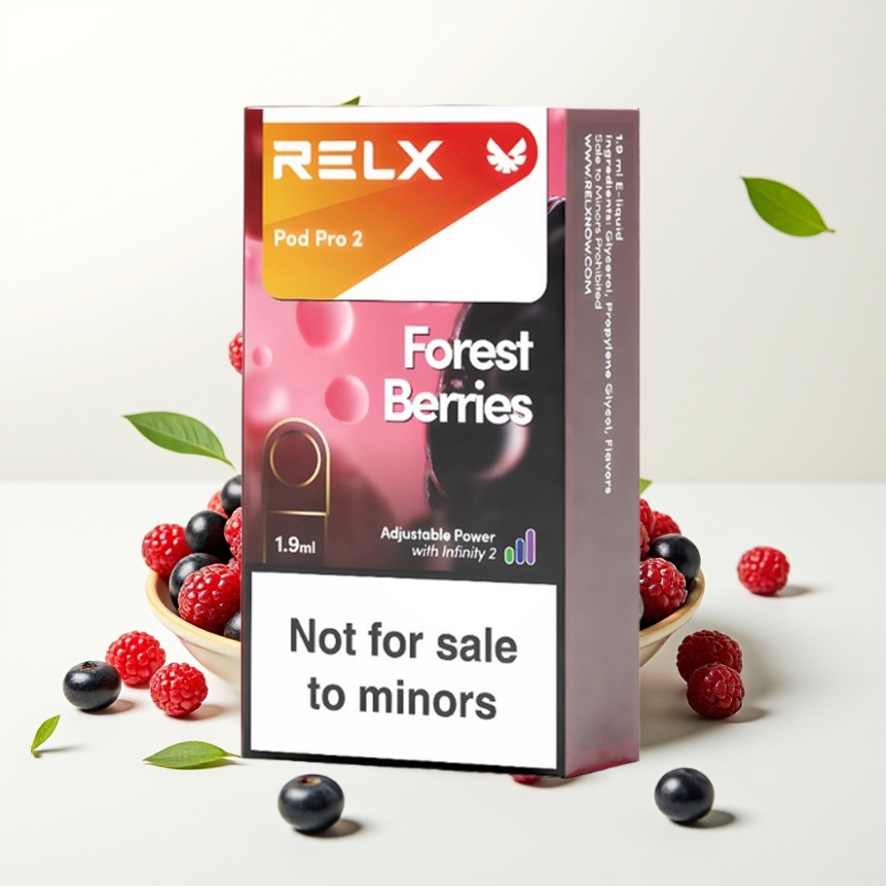 RELX Pod Pro 2 600 puffs 1.9ml Skogsbær 0% nikotin Eco/Smooth/Boost