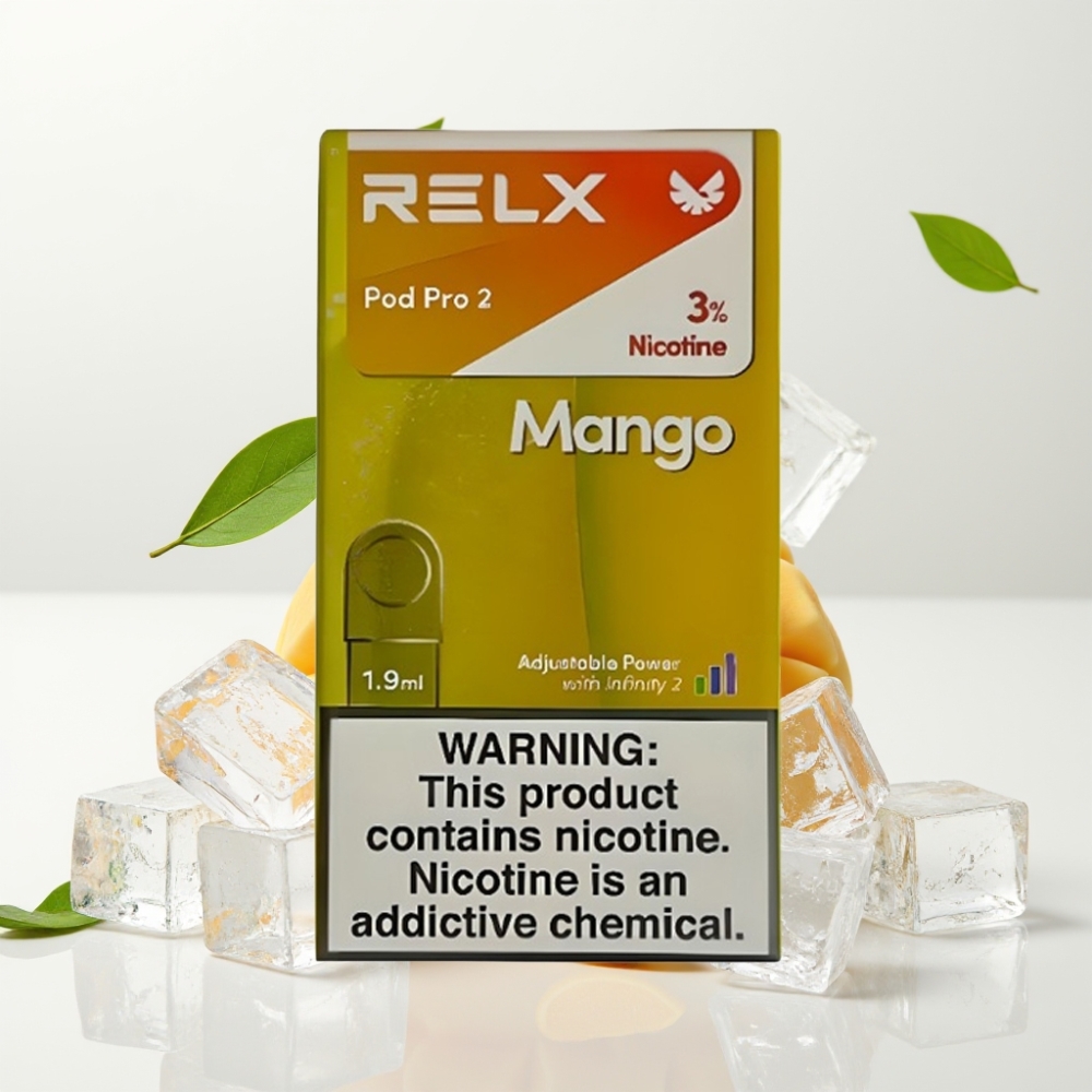 RELX Pod Pro 2 600 puffs 3% nikotin 1,9ml Mango Is 3 spenningsmoduser