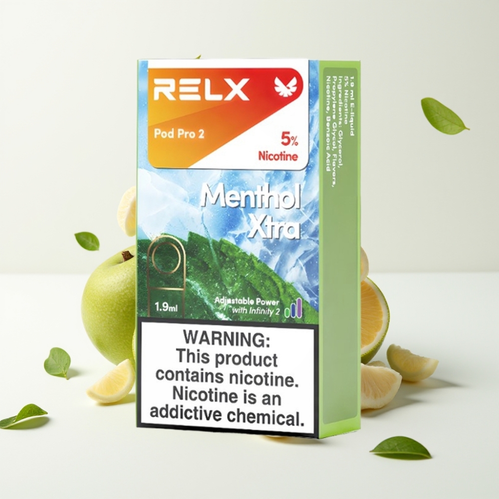 RELX Pod Pro 2 600 puffs 5% nikotin 1.9ml 3 spenningsmodi Mentol Ekstra