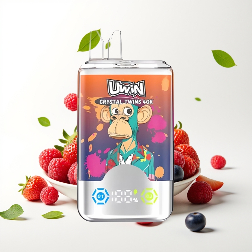 UWIN Crystal Twins 40000 Puffs To Smaker 32ml Jordbær Bringebær Kirsebær Mr Blå