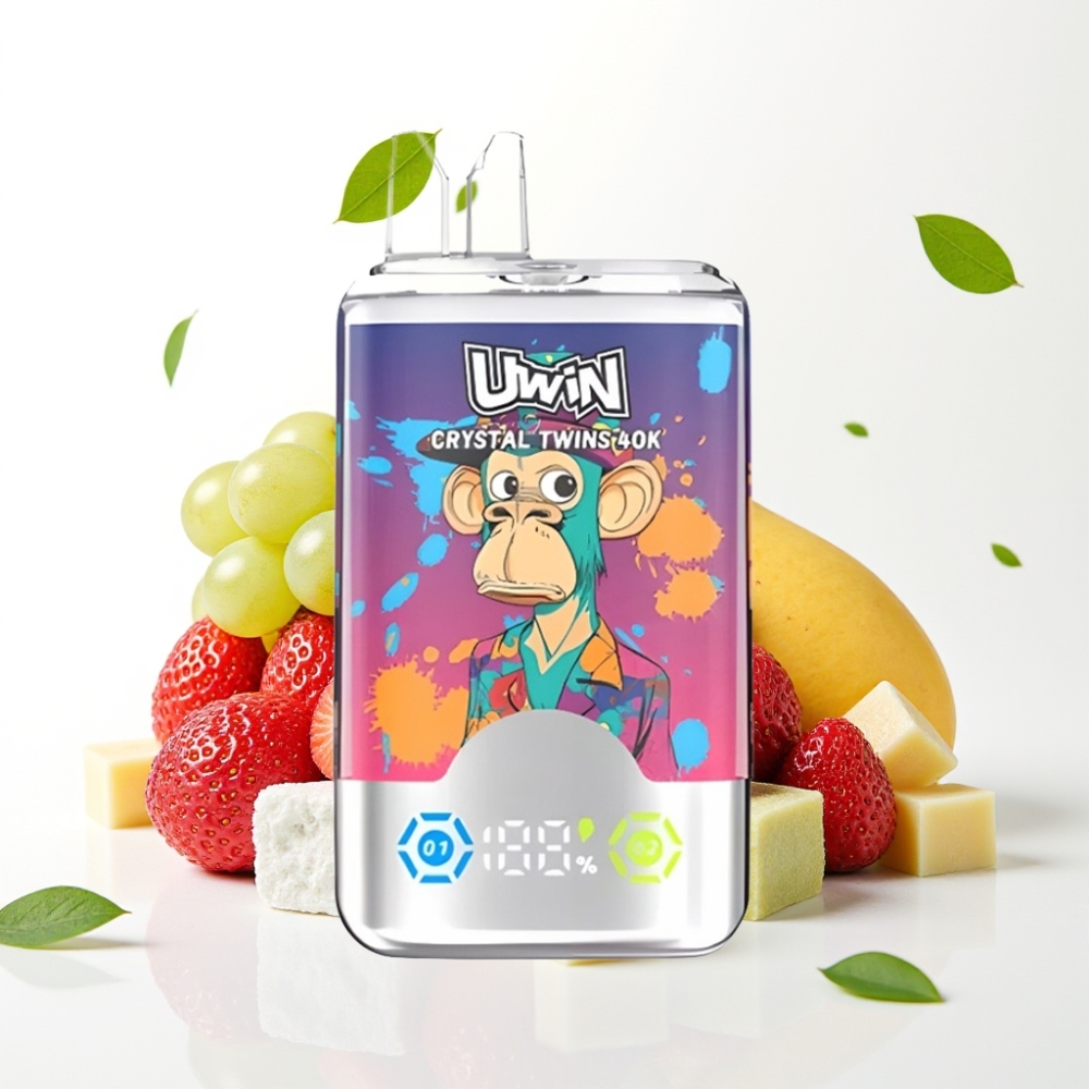 UWIN Crystal Twins 40000 Puffs To smaker 0,6 Ohm Type-C Jordbær Kiwi Drue Is