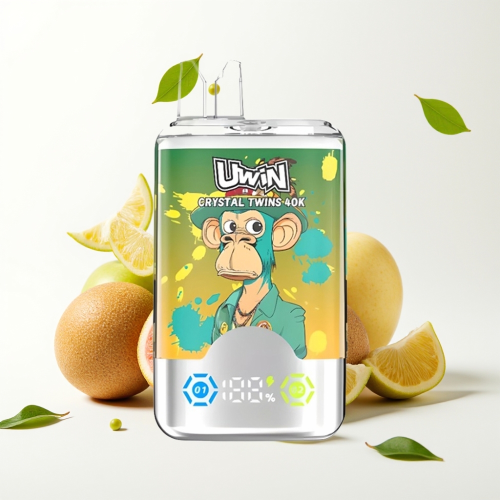 UWIN Crystal Twins 40000 Puffs Tobakksfri Kiwi Pasjonsfrukt Guava To Epler 32ml 850mAh Type-C