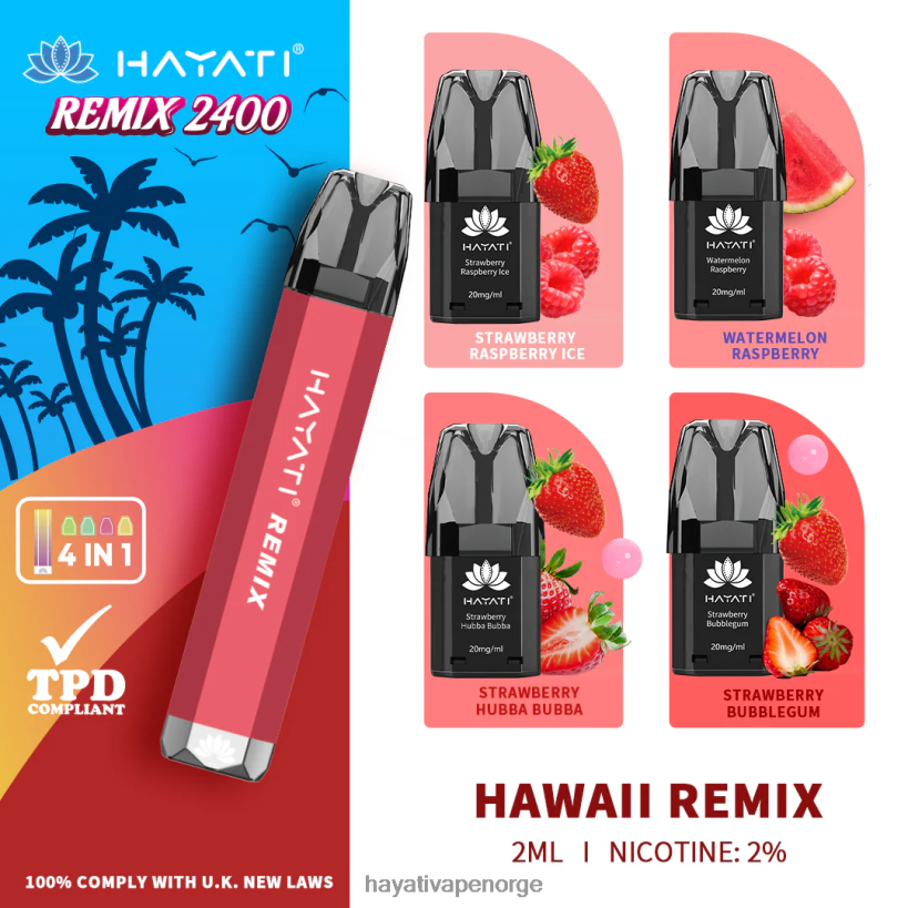 Hayati Remix forhåndsfylt pod system 2400 puffs HB440054 hawaii remiks Hayati vape flavours