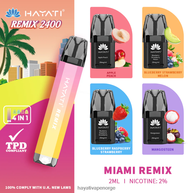 Hayati Remix forhåndsfylt pod system 2400 puffs HB440056 miami remix Hayati vape review