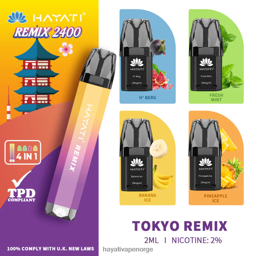 Hayati Remix forhåndsfylt pod system 2400 puffs HB440058 tokyo remiks Hayati flavour list