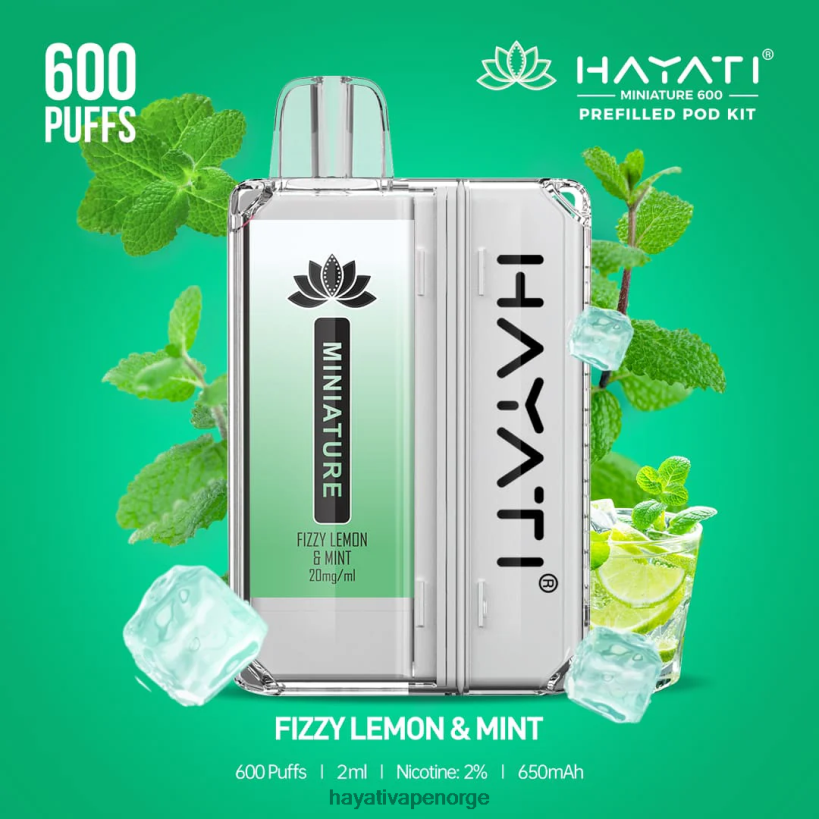 Hayati Miniature 600 podsett HB440033 sprudlende sitron og mynte Hayati vape norge