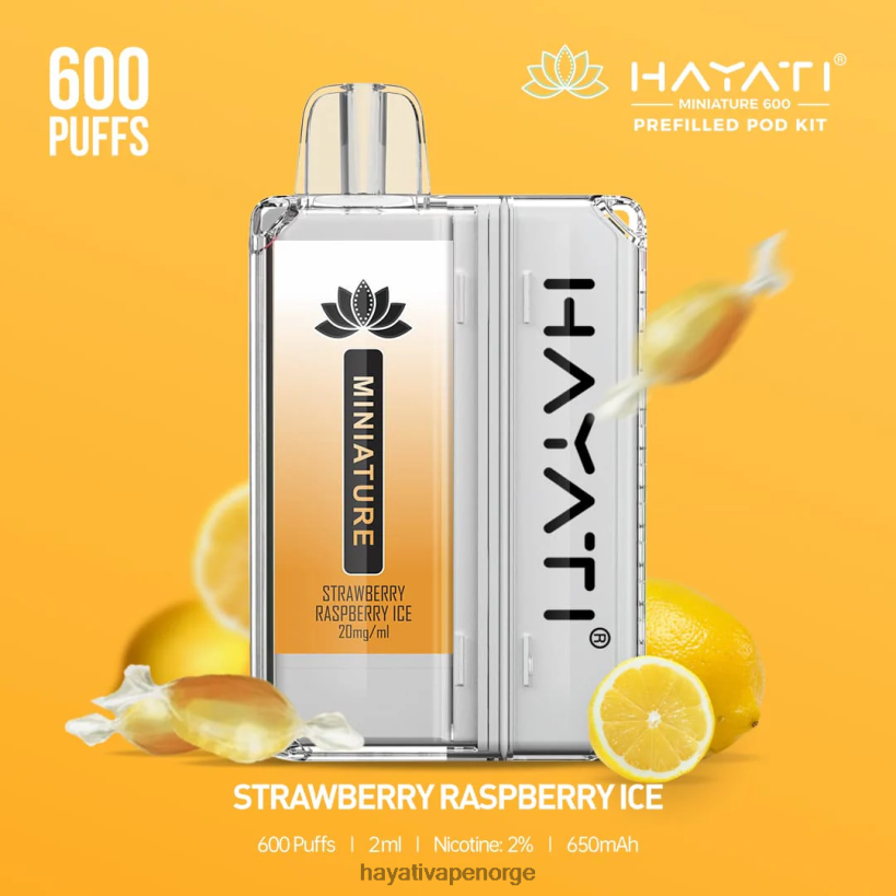 Hayati Miniature 600 podsett HB440047 jordbær bringebær is Hayati flavours norge