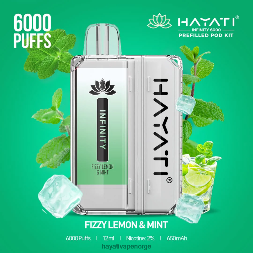 Hayati Infinity 6000 podsett HB4400147 sprudlende sitron og mynte Hayati flavours norge